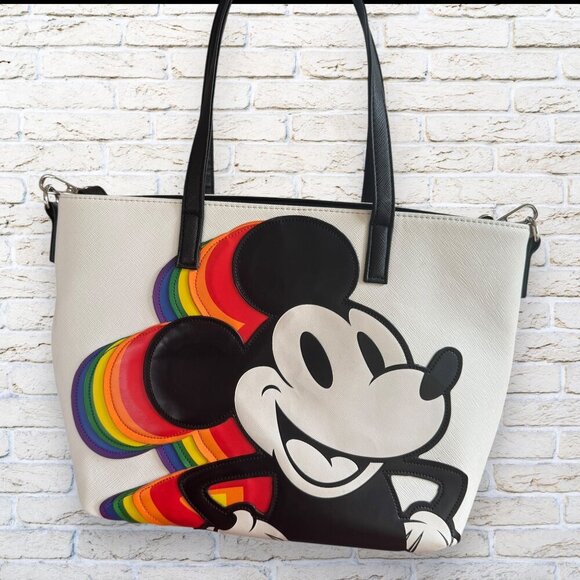 Disney LOUNGEFLY Mickey Mouse Tote Handbag Bag / Cross Body / Pride Rainbow - Picture 2 of 8